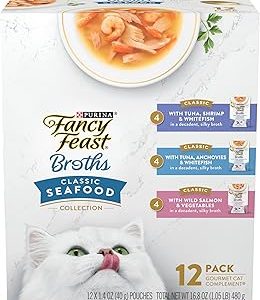 Purina Fancy Feast Lickable Wet Cat Food Broth Complement Classics Collection Variety Pack  Pack of 12 1 4 oz Pouches Bangladesh (New)